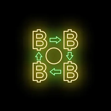 Bitcoin cryptocurrency exchange process neon trading arrows Stock Illustration