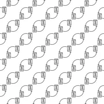Bitcoin Cryptocurrency Exchange vector Buy and Sell Crypto outline seamless.. Ilustração Stock