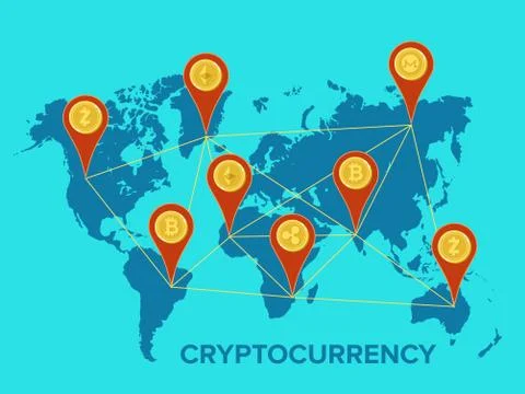 Bitcoin cryptocurrency. Financial technology. Internet money. Business concept. Stock Illustration