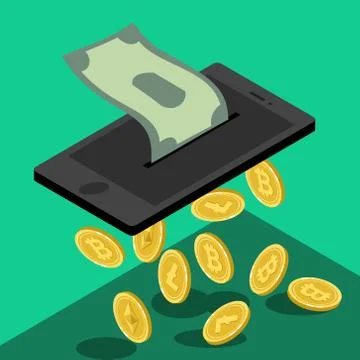 Bitcoin cryptocurrency. Financial technology. Internet money. Business concept. Stock Illustration