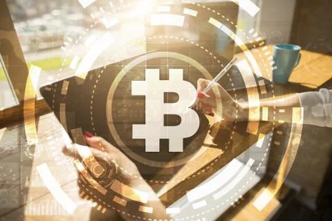 Bitcoin cryptocurrency. Financial technology. Internet money. Business concept. 스톡 사진