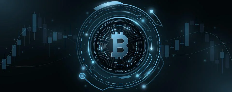 Bitcoin cryptocurrency with HUD elements. Candlestick pattern. Digital coin B Stock Illustration