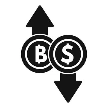 Bitcoin cryptocurrency increasing while dollar decreasing icon Stock Illustration