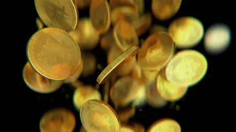 Bitcoin cryptocurrency jumping in slow motion 4K Stock Footage 151159500