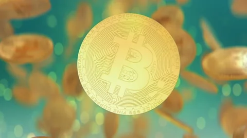 Bitcoin cryptocurrency jumping in slow motion 4K Video stock 151241019