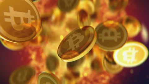 Bitcoin cryptocurrency jumping in slow motion 4K Stock Footage 152922075