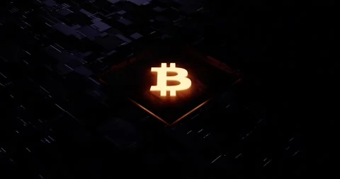 Bitcoin cryptocurrency logo in golden dark tech background Stock Footage 249669890