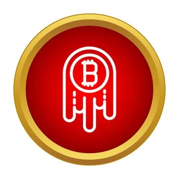 Bitcoin cryptocurrency melting down on red button Stock Illustration