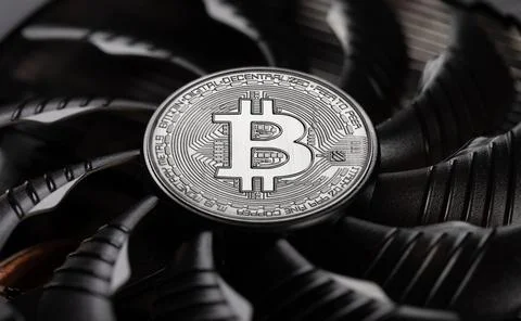 Bitcoin cryptocurrency mining concept. Blockchain technology Stock Photos