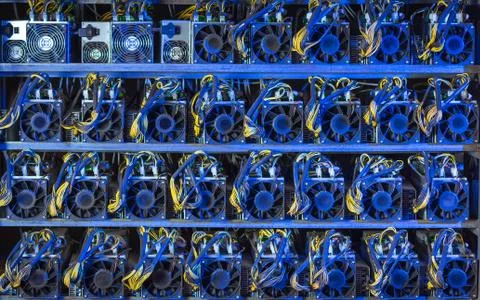 Bitcoin cryptocurrency mining farm Stock Photos