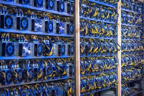 Bitcoin cryptocurrency mining farm Stock Photos