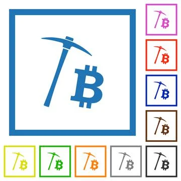 Bitcoin cryptocurrency mining flat framed icons Stock-Illustration