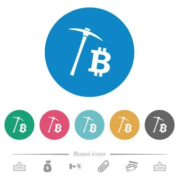 Bitcoin cryptocurrency mining flat round icons Stock-Illustration