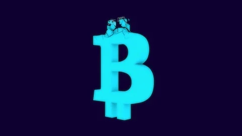 Bitcoin cryptocurrency mining process 3D animation isolated on blue Stock Footage 86867520