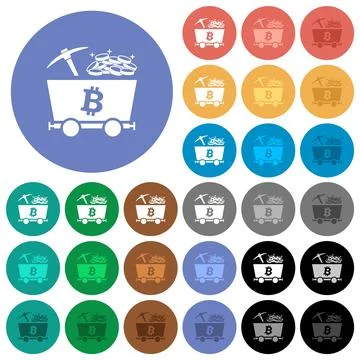 Bitcoin cryptocurrency mining round flat multi colored icons Stock Illustration