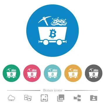 Bitcoin cryptocurrency mining with treasure flat round icons Stock-Illustration
