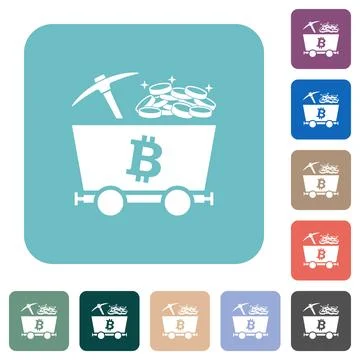 Bitcoin cryptocurrency mining with treasure rounded square flat icons Stock-Illustration