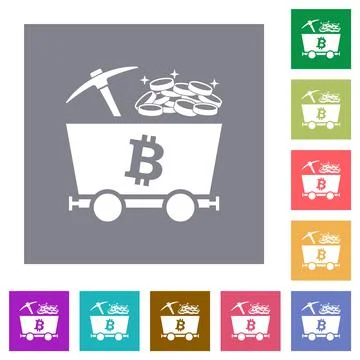 Bitcoin cryptocurrency mining with treasure square flat icons Stock-Illustration