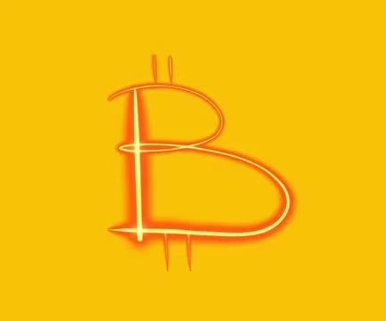 Bitcoin cryptocurrency neon symbol vector illustration on yellow background Stock Illustration