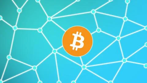 Bitcoin Cryptocurrency Network Concept Isolated Blue Background Stock Illustration