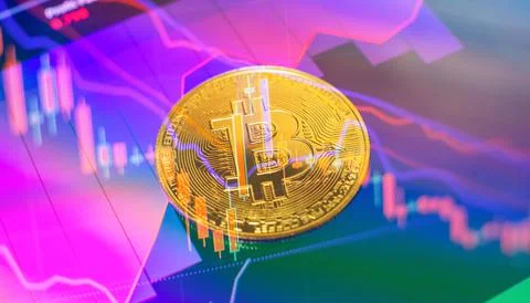 Bitcoin cryptocurrency new version on computer electronic circuit board backg Stock Photos