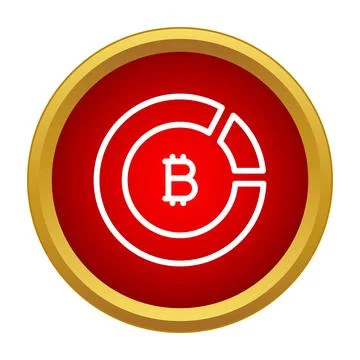 Bitcoin cryptocurrency pie chart icon on red button Stock Illustration