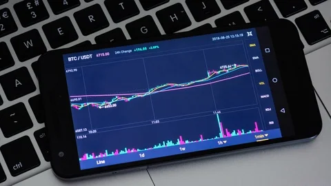Bitcoin cryptocurrency price chart on digital exchange on mobile phone screen on 库存影片 94142137