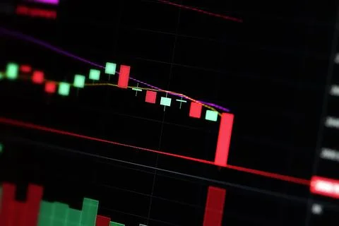 Bitcoin cryptocurrency price chart falling and rising on digital market excha Stock Photos