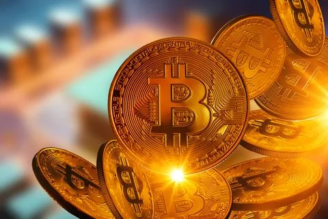Bitcoin cryptocurrency, The process of creating and mining virtual cryptocu.. Stock Photos