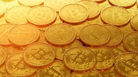 Bitcoin Cryptocurrency represented as Gold Coins. 3D rendering illustration. イラスト素材