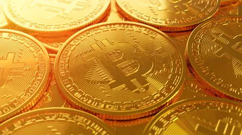 Bitcoin Cryptocurrency represented as Gold Coins. 3D rendering illustration. イラスト素材