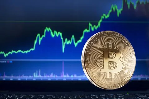 Bitcoin cryptocurrency rise chart Stock Photos