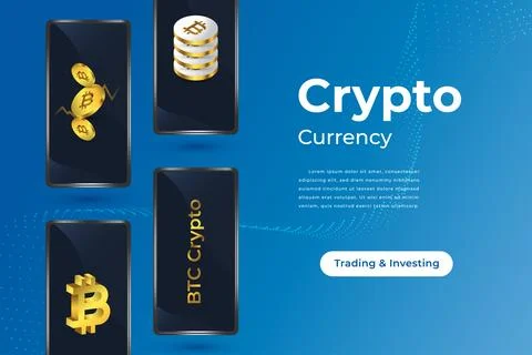 Bitcoin Cryptocurrency with Smartphone Isolated on Blue Background Stock Illustration