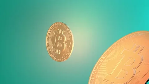 Bitcoin cryptocurrency spinning background financial presentation Stock Footage 220768992