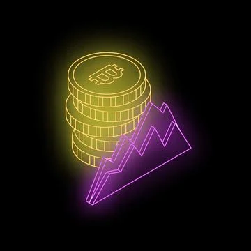 Bitcoin cryptocurrency stack increasing value with upward trending graph Illustrazione stock