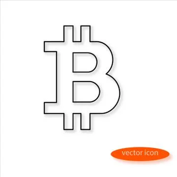 Bitcoin cryptocurrency symbol in thin line casting a shadow, vector Stock Illustration