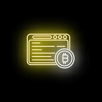 Bitcoin cryptocurrency transaction in browser window neon icon 库存插图