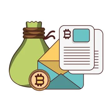 Bitcoin cryptocurrency transaction digital bag money email data Stock Illustration
