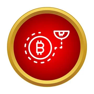 Bitcoin cryptocurrency transaction processing on red icon Stock Illustration