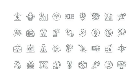 Bitcoin, cryptocurrency transfer and exchange, trade and crypto mining line icon Stock Illustration