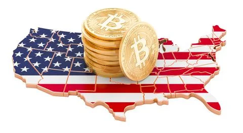 Bitcoin cryptocurrency in the USA, 3D rendering Stock Illustration