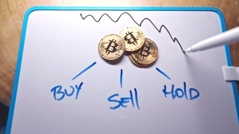 Bitcoin cryptocurrency value dropping on trading chart Stock Footage 328651971