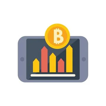 Bitcoin cryptocurrency value increasing on mobile phone chart Stock Illustration