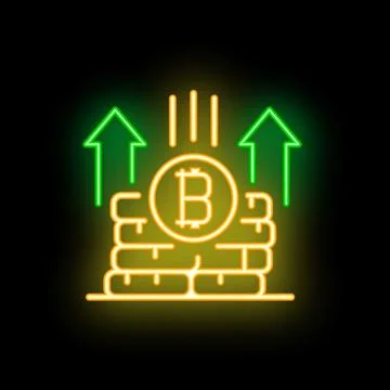 Bitcoin cryptocurrency value increasing neon sign icon Stock Illustration