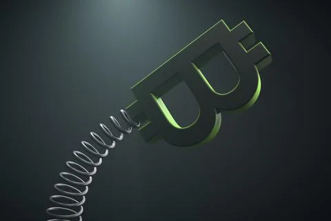 Bitcoin cryptocurrency volatility concept. Icon Bitcoin fluctuates on a sprin Stock Photos
