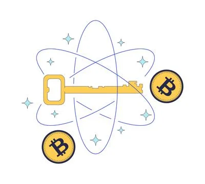 Bitcoin cryptography key 2D illustration concept Ilustração Stock