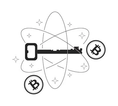 Bitcoin cryptography key line illustration concept Stock Illustration