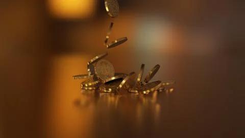 Bitcoin currency, crypto currency, falling on a pile Illustrazione stock