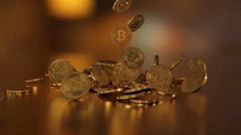 Bitcoin currency, crypto currency, falling on a pile イラスト素材