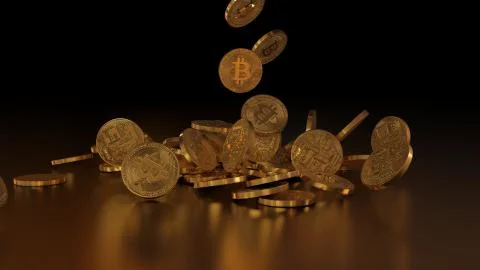 Bitcoin currency, crypto currency, falling on a pile イラスト素材